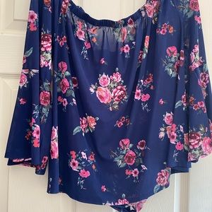 Cute blue and pink rose off the shoulder top